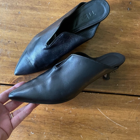 Tibi Shoes - $425 Tibi Dana Black Leather Mules Kitten Heels Sz 38